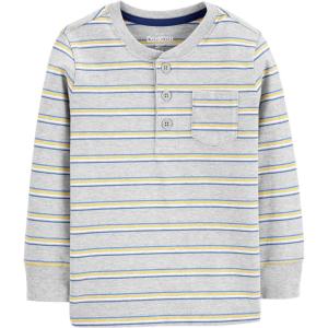 OshKosh B’Gosh Boys Long Sleeve Henley(Grey Heather Stripe)