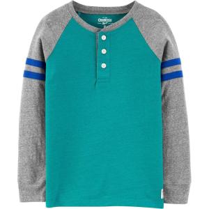 OshKosh B’Gosh Boys Long Sleeve Henley(Schoolhouse Green/Medium Heather Gray)