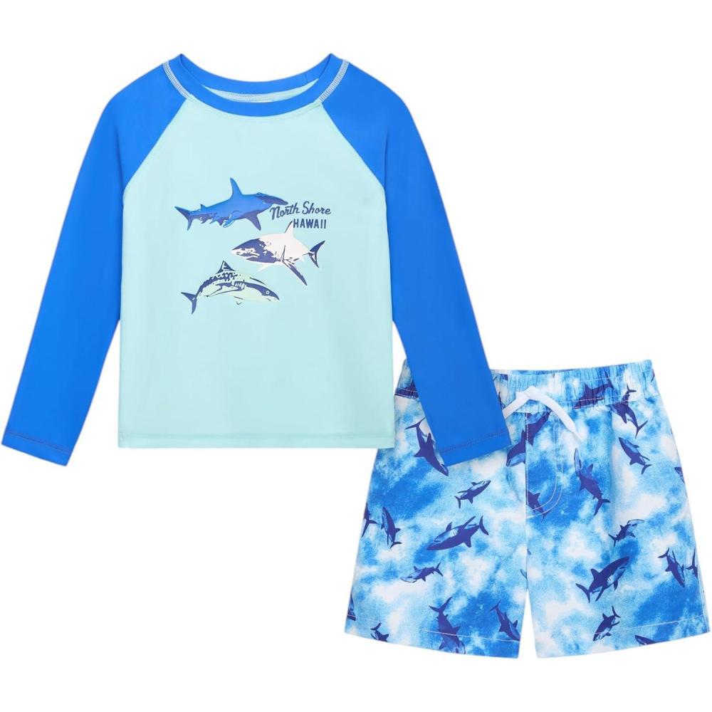 imageOSHKOSH BGOSH Toddlers and Baby Boys Swimsuit Trunk and Rashguard SetBlue
