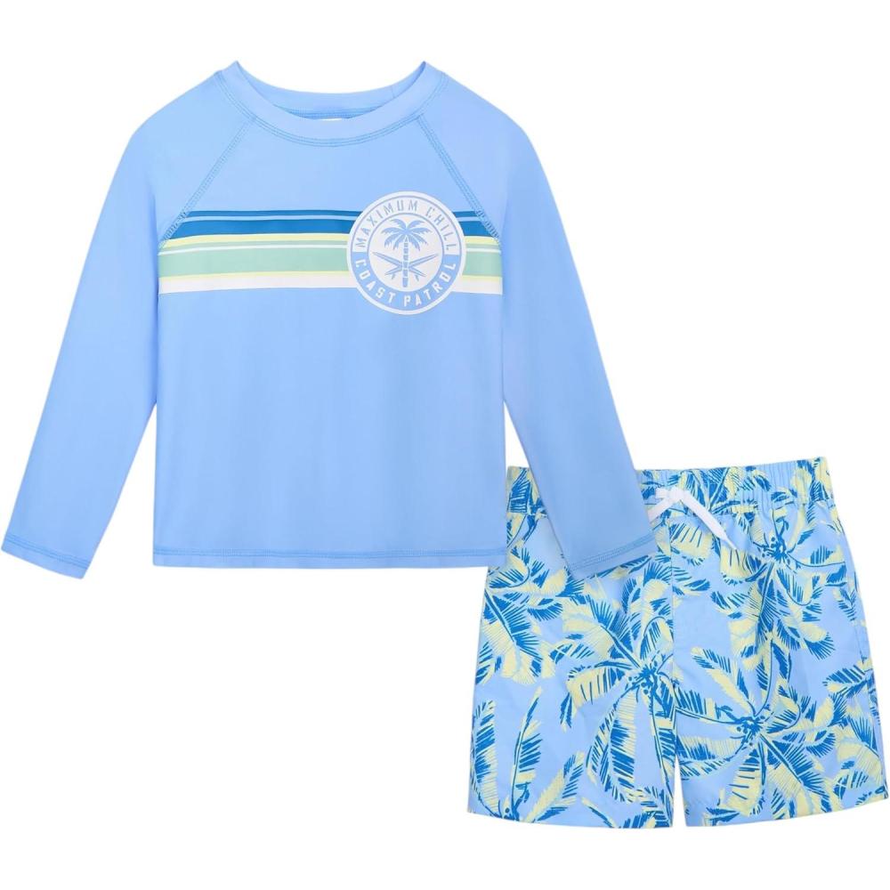 imageOSHKOSH BGOSH Toddlers and Baby Boys Swimsuit Trunk and Rashguard SetLight Blue