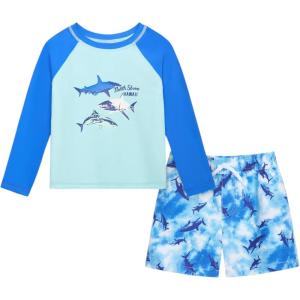 OSHKOSH B’GOSH Toddlers and Baby Boys’ Swimsuit Trunk and Rashguard Set(Blue)