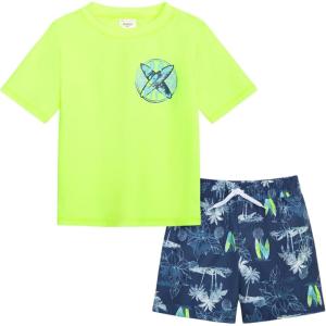OSHKOSH B’GOSH Toddlers and Baby Boys’ Swimsuit Trunk and Rashguard Set(Yellow)