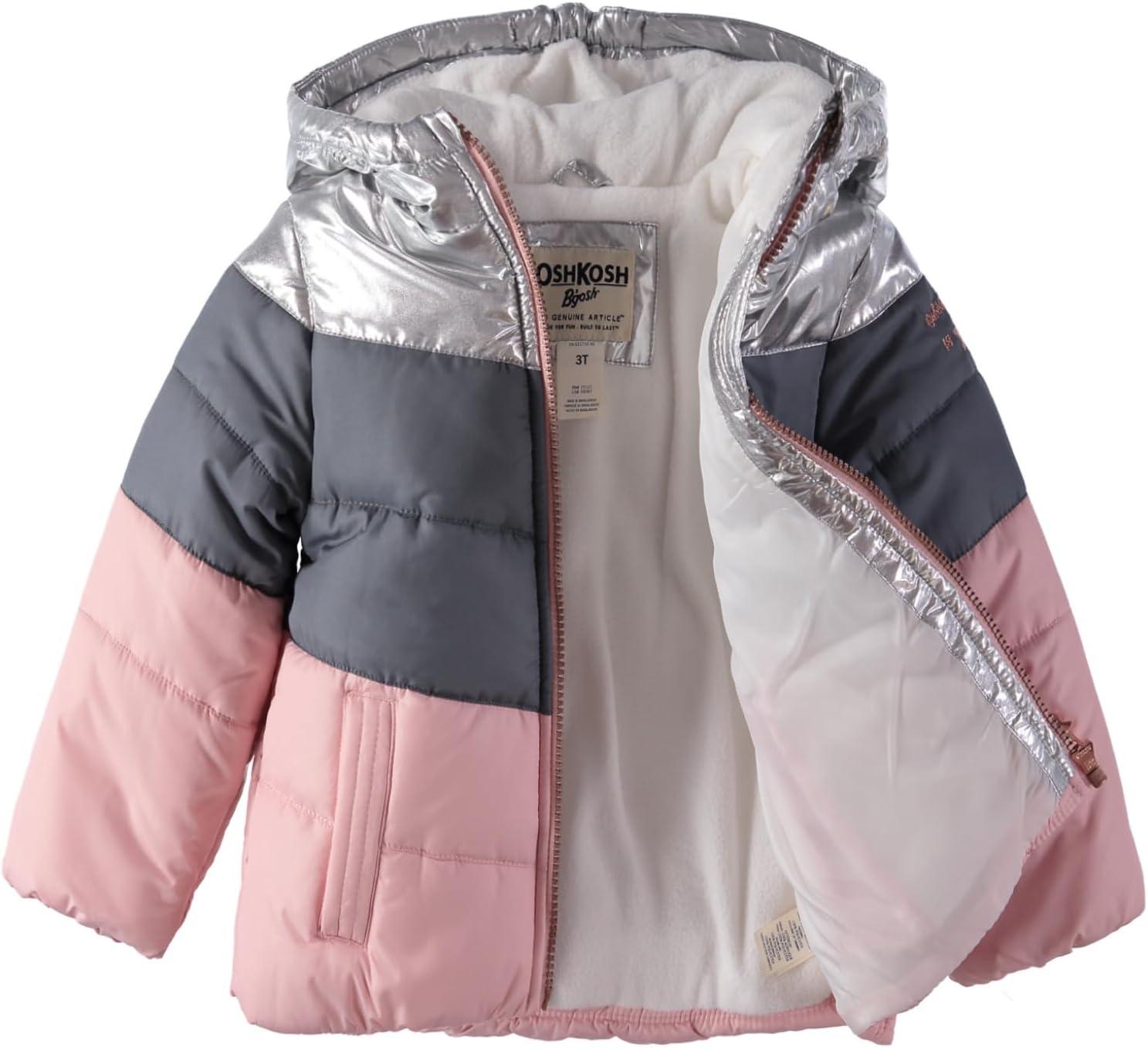 imageOSHKOSH BGOSH Girls Perfect Colorblocked Heavyweight Jacket Coat 6X SilverPink