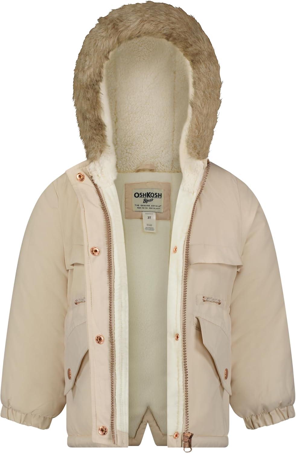imageOshKosh Bgosh Girls Heavyweight Faux Fur Hooded Parka Warm Winter CoatKhaki