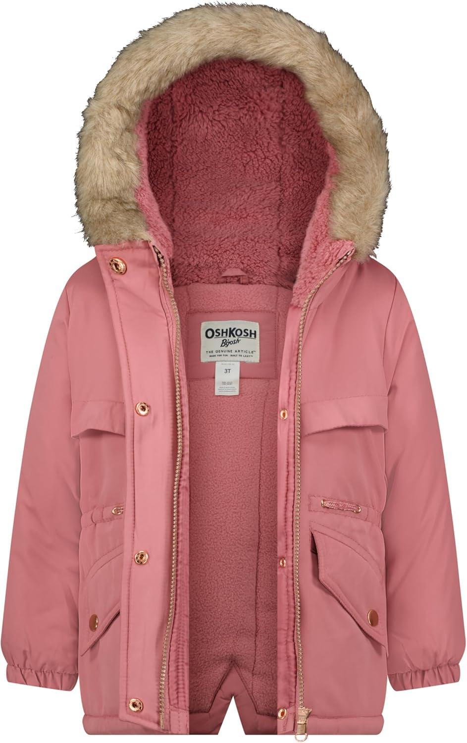 imageOshKosh Bgosh Girls Heavyweight Faux Fur Hooded Parka Warm Winter CoatRose