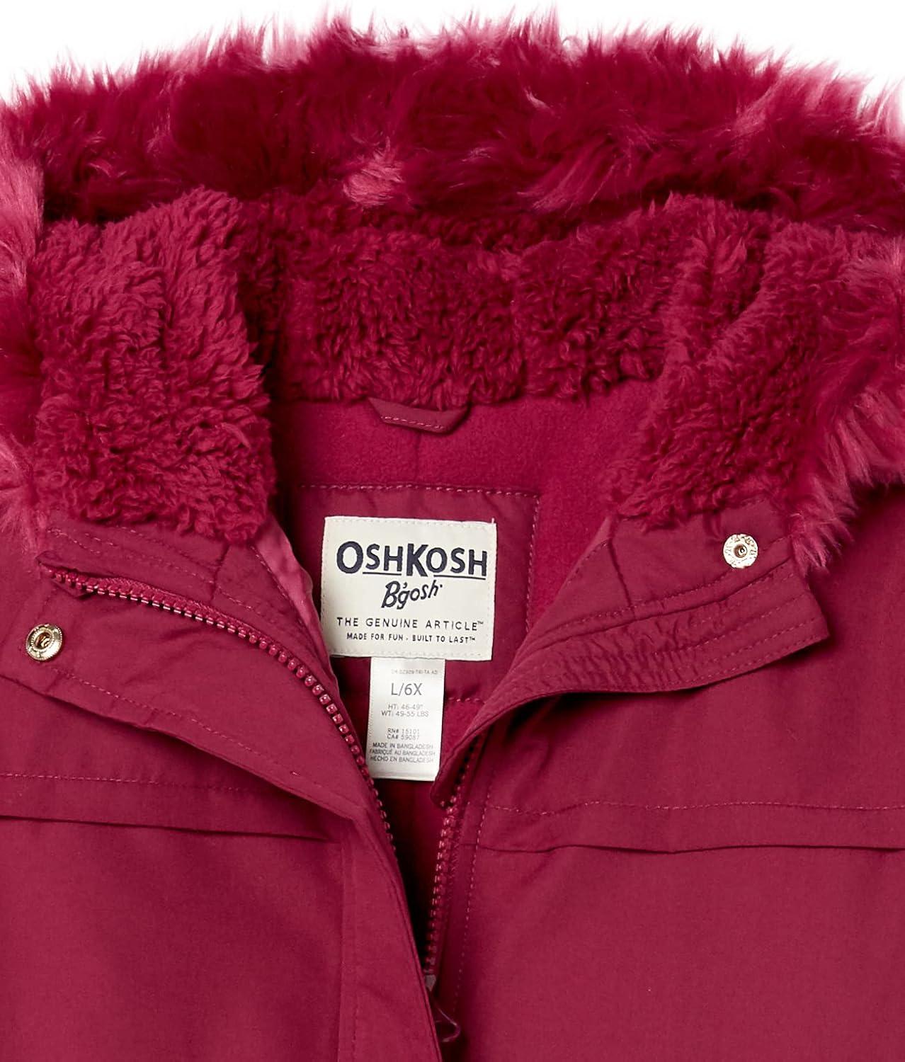 imageOshKosh Bgosh Girls Heavyweight Faux Fur Hooded Parka Warm Winter CoatScarlet