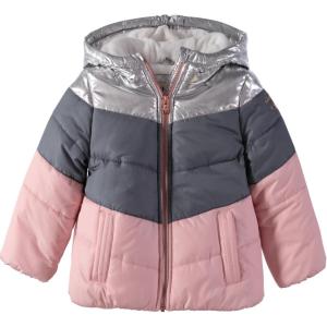 OSHKOSH B’GOSH Girls’ Perfect Colorblocked Heavyweight Jacket Coat (24 Months, Silver/Pink)