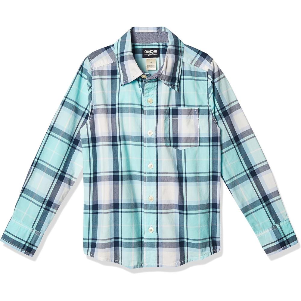 imageOshKosh BGosh Boys Long Sleeve Woven Buttonfront ShirtGreen Plaid Print