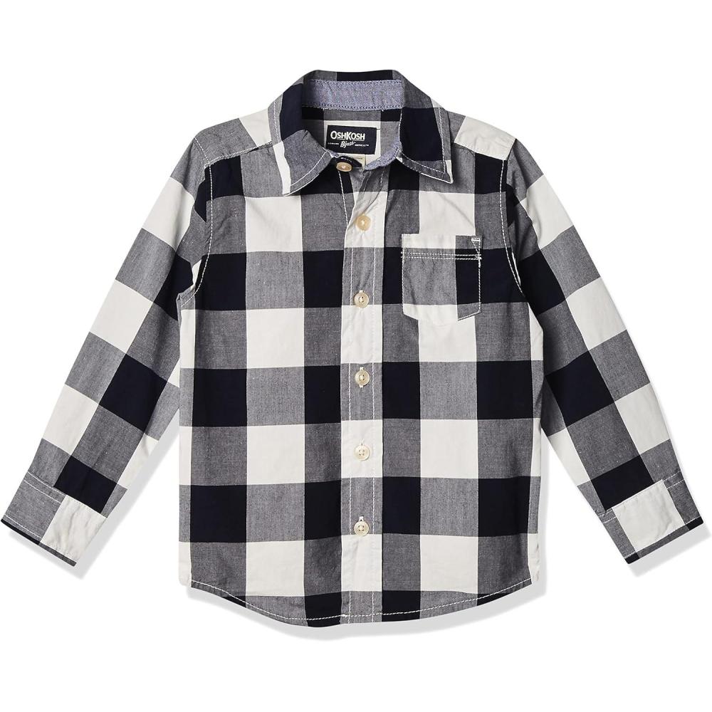 imageOshKosh BGosh Boys Long Sleeve Woven Buttonfront ShirtNavy Plaid Print