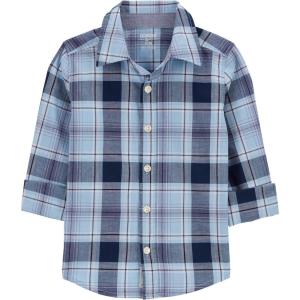 OshKosh B’Gosh Boys Long Sleeve Woven Buttonfront Shirt(Blue Plaid Print)