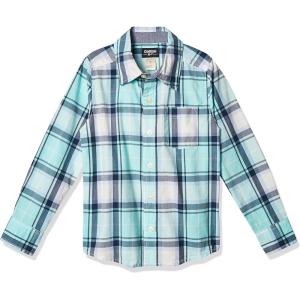 OshKosh B’Gosh Boys Long Sleeve Woven Buttonfront Shirt(Green Plaid Print)