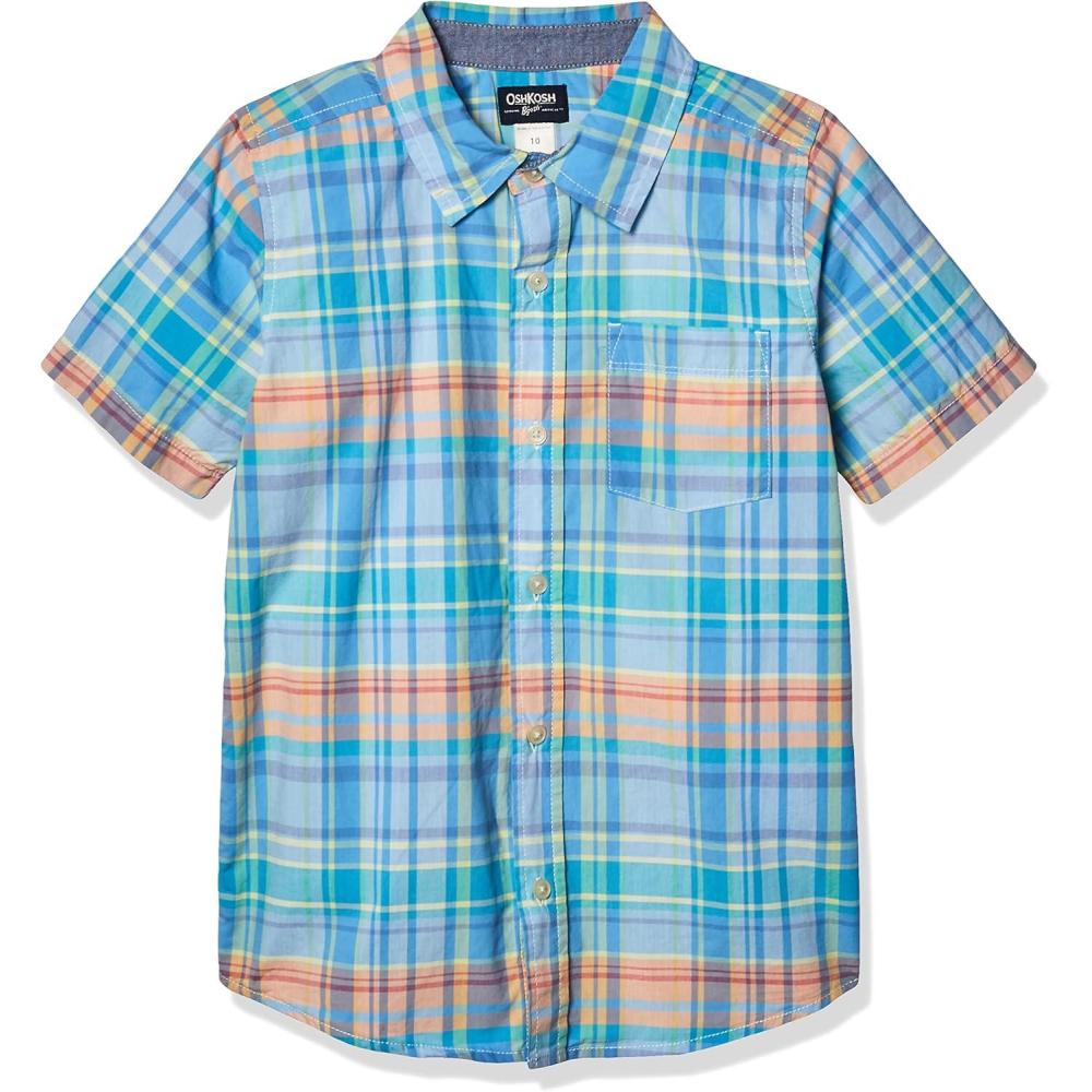 imageOshKosh BGosh Boys Short Sleeve Woven Buttonfront ShirtBlueOrange Plaid