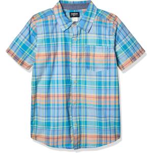 OshKosh B’Gosh Boys Short Sleeve Woven Buttonfront Shirt(Blue/Orange Plaid)