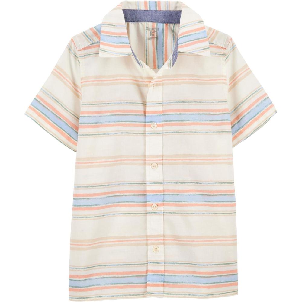 imageOshKosh Boy Short Sleeve Woven Buttonfront Shirt Cream Stripes Kid 7