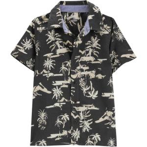 OshKosh Boy Short Sleeve Woven Buttonfront Shirt, Charcoal Scenic Print Kid, 7