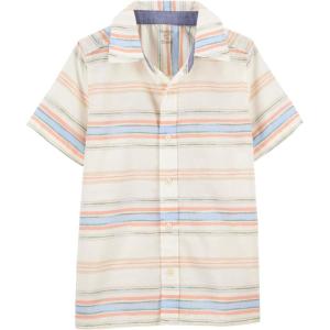 OshKosh Boy Short Sleeve Woven Buttonfront Shirt, Cream Stripes Kid, 7