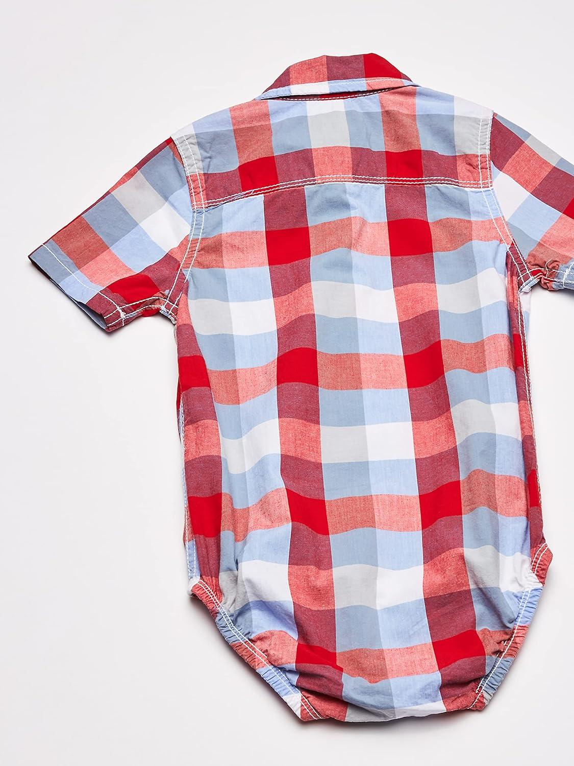 imageOSHKOSH BGOSH Baby Boys Buttonfront BodysuitRed Blue Plaid