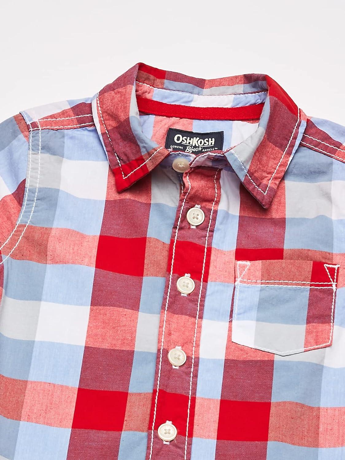 imageOSHKOSH BGOSH Baby Boys Buttonfront BodysuitRed Blue Plaid