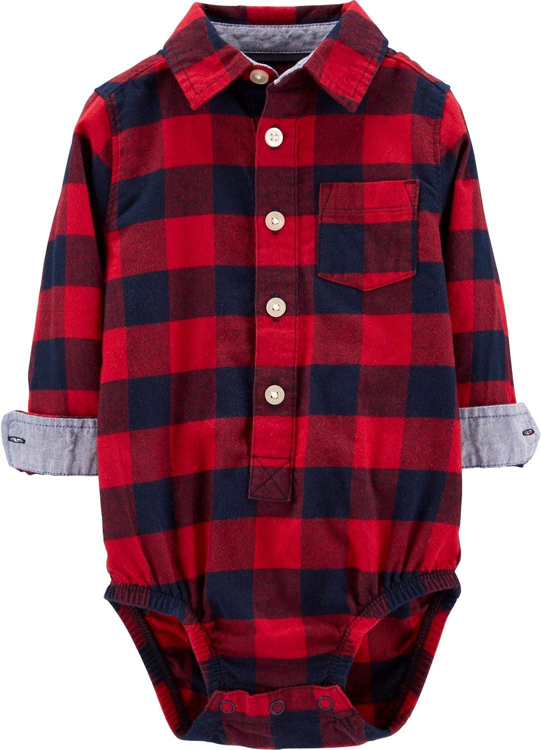 imageOSHKOSH BGOSH Baby Boys Buttonfront BodysuitRed Buffalo Plaid