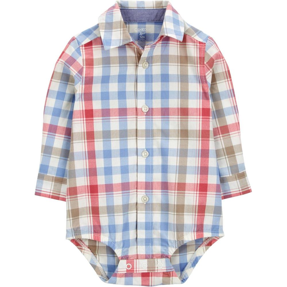 imageOSHKOSH BGOSH Baby Boys Buttonfront BodysuitMulti Orange Plaid