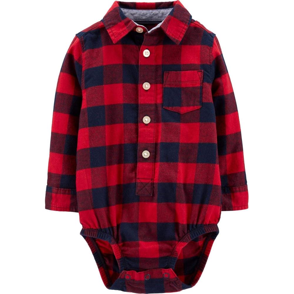 imageOSHKOSH BGOSH Baby Boys Buttonfront BodysuitRed Buffalo Plaid