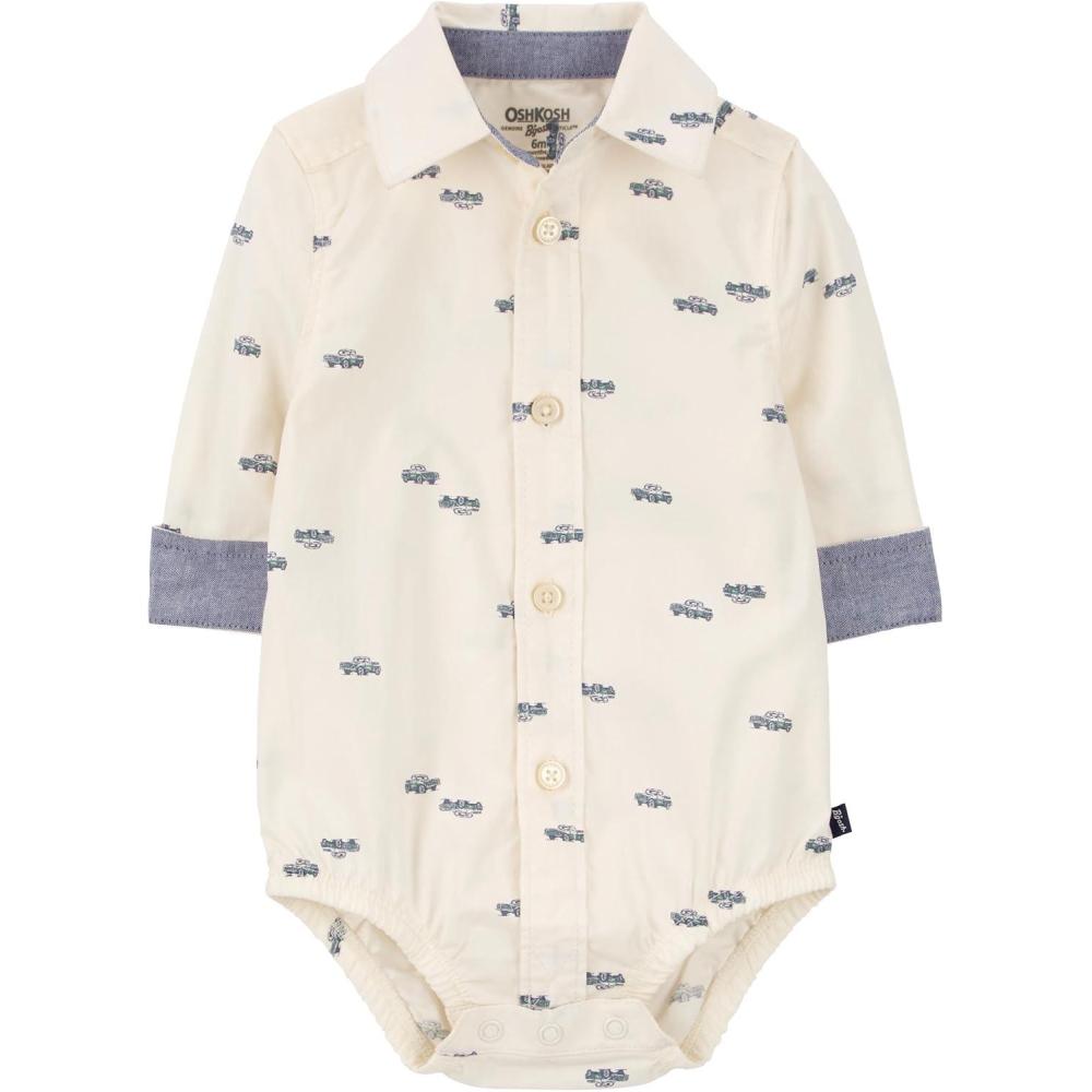 imageOSHKOSH BGOSH Baby Boys Buttonfront BodysuitWhite Truck Print