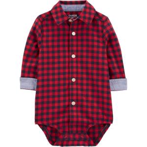 OSHKOSH B’GOSH Baby Boys’ Buttonfront Bodysuit(Dark Red Plaid)