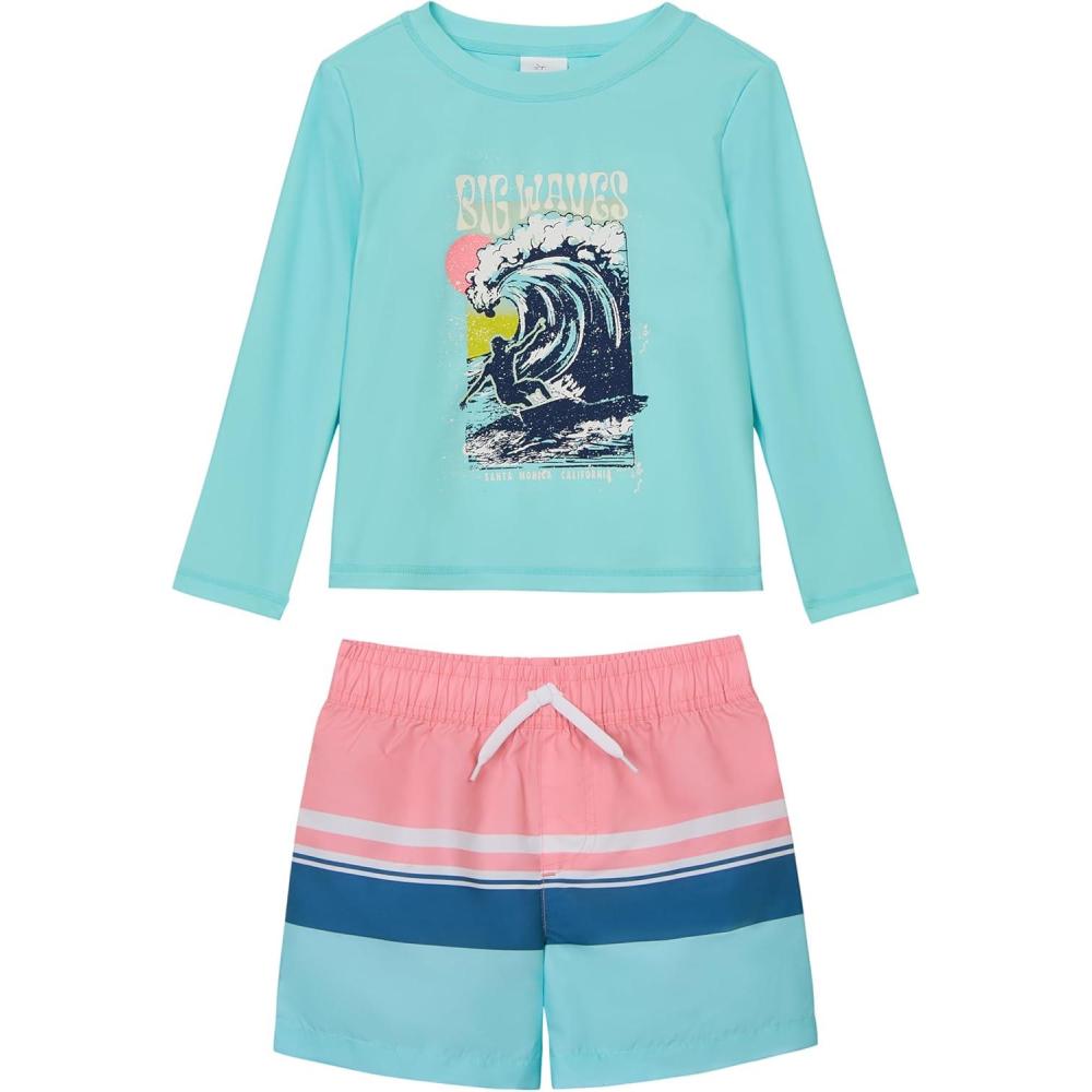 imageOSHKOSH BGOSH Toddlers and Baby Boys Swimsuit Trunk and Rashguard SetAqua