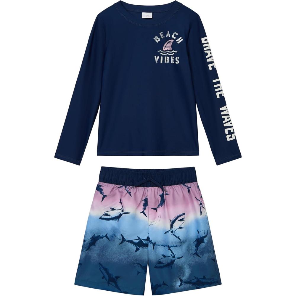 imageOSHKOSH BGOSH Toddlers and Baby Boys Swimsuit Trunk and Rashguard SetNavy