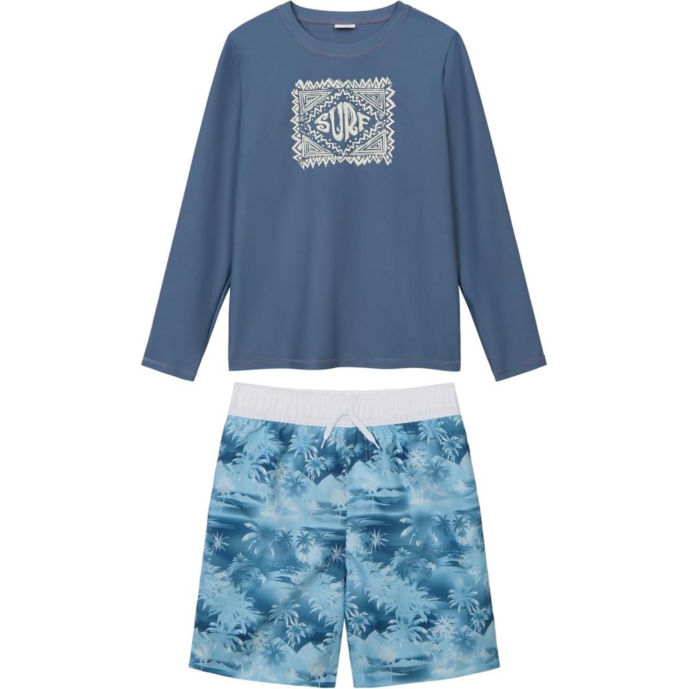 imageOSHKOSH BGOSH Toddlers and Baby Boys Swimsuit Trunk and Rashguard SetSurf Blue