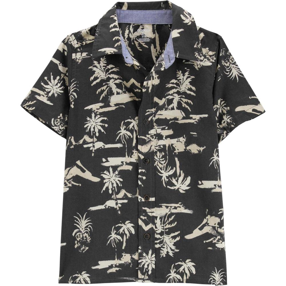 imageOshKosh BGosh Boys Short Sleeve Woven Buttonfront ShirtCharcoal Scenic Print Kid