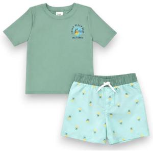 OSHKOSH B’GOSH Toddlers and Baby Boys’ Swimsuit Trunk and Rashguard Set(Sage)