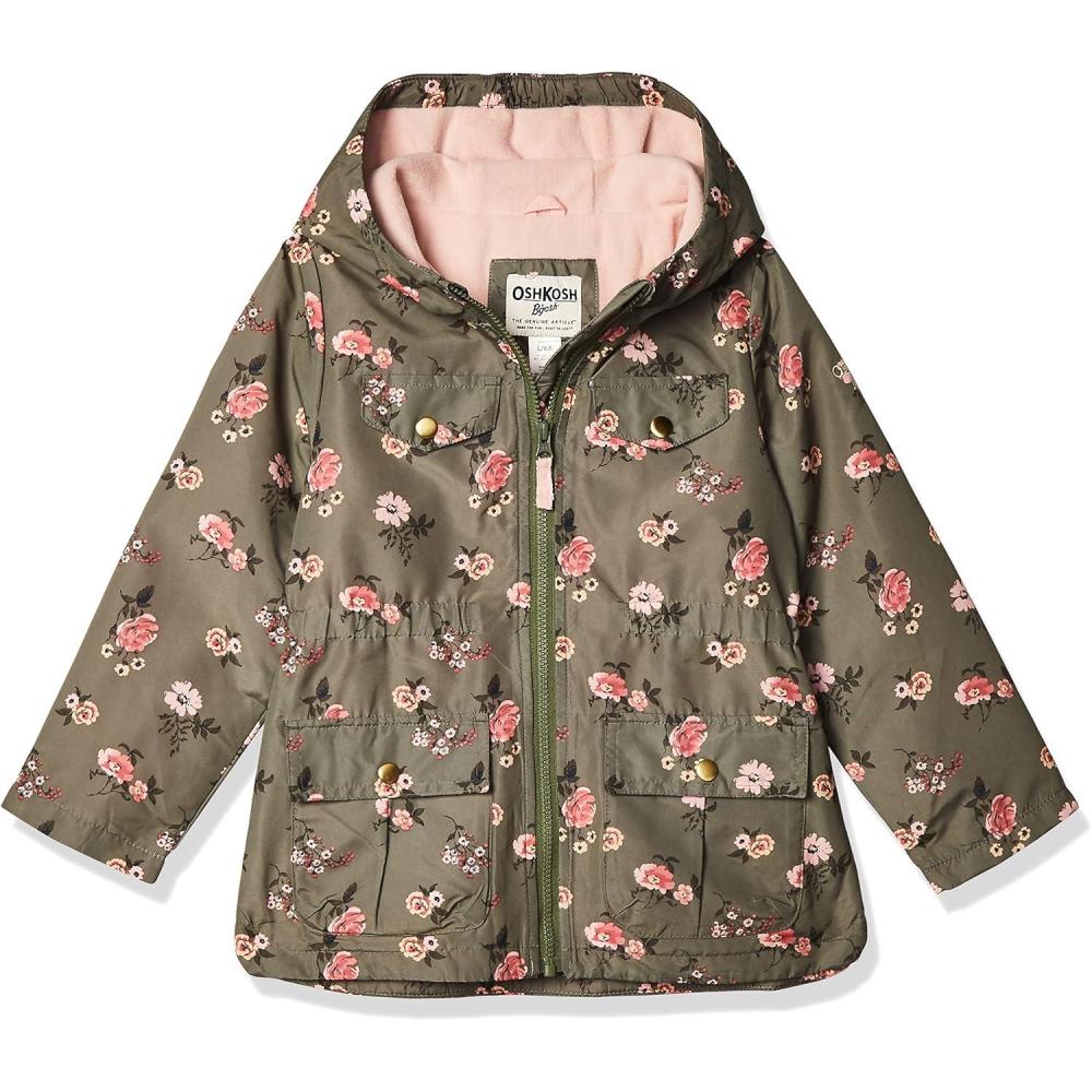 imageOSHKOSH BGOSH girls Midweight Hooded Anorak Jacket CoatOlive Drab Floral