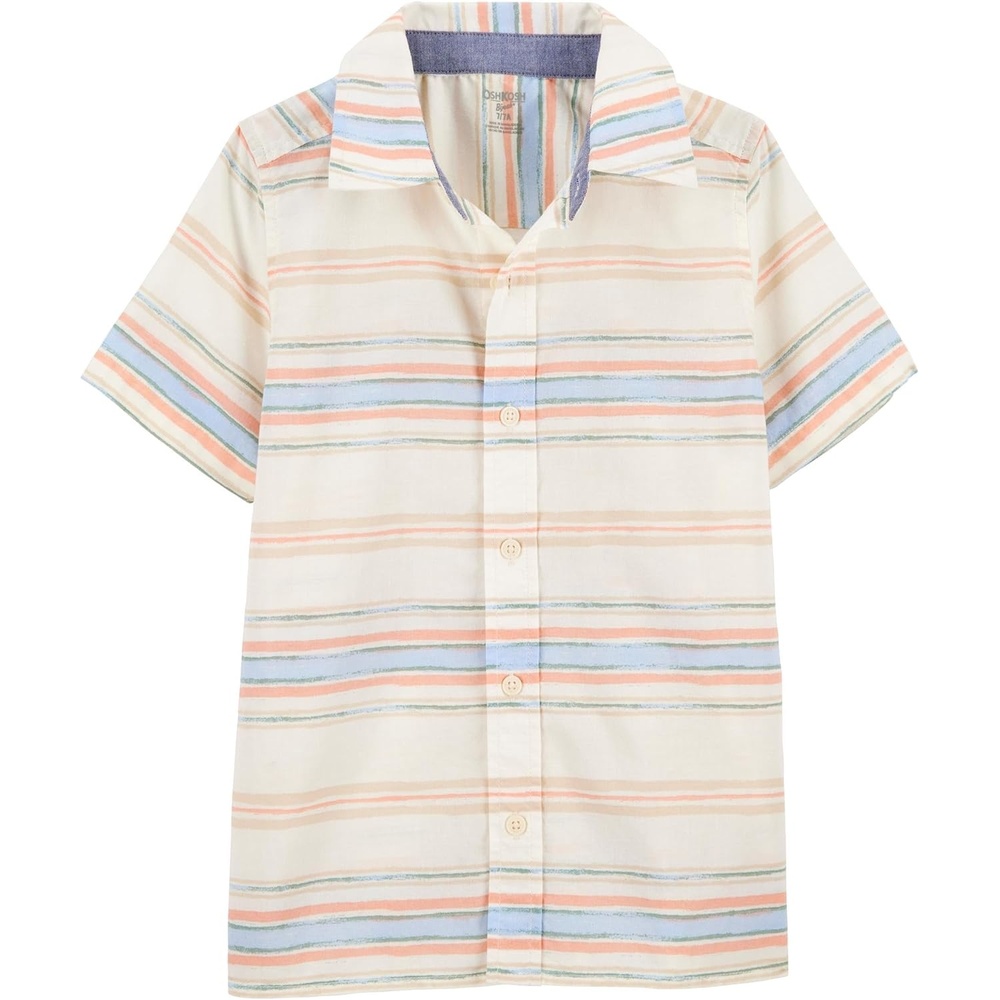 image:imageOshKosh BGosh Boys Short Sleeve Woven Buttonfront ShirtCream Stripes Kid