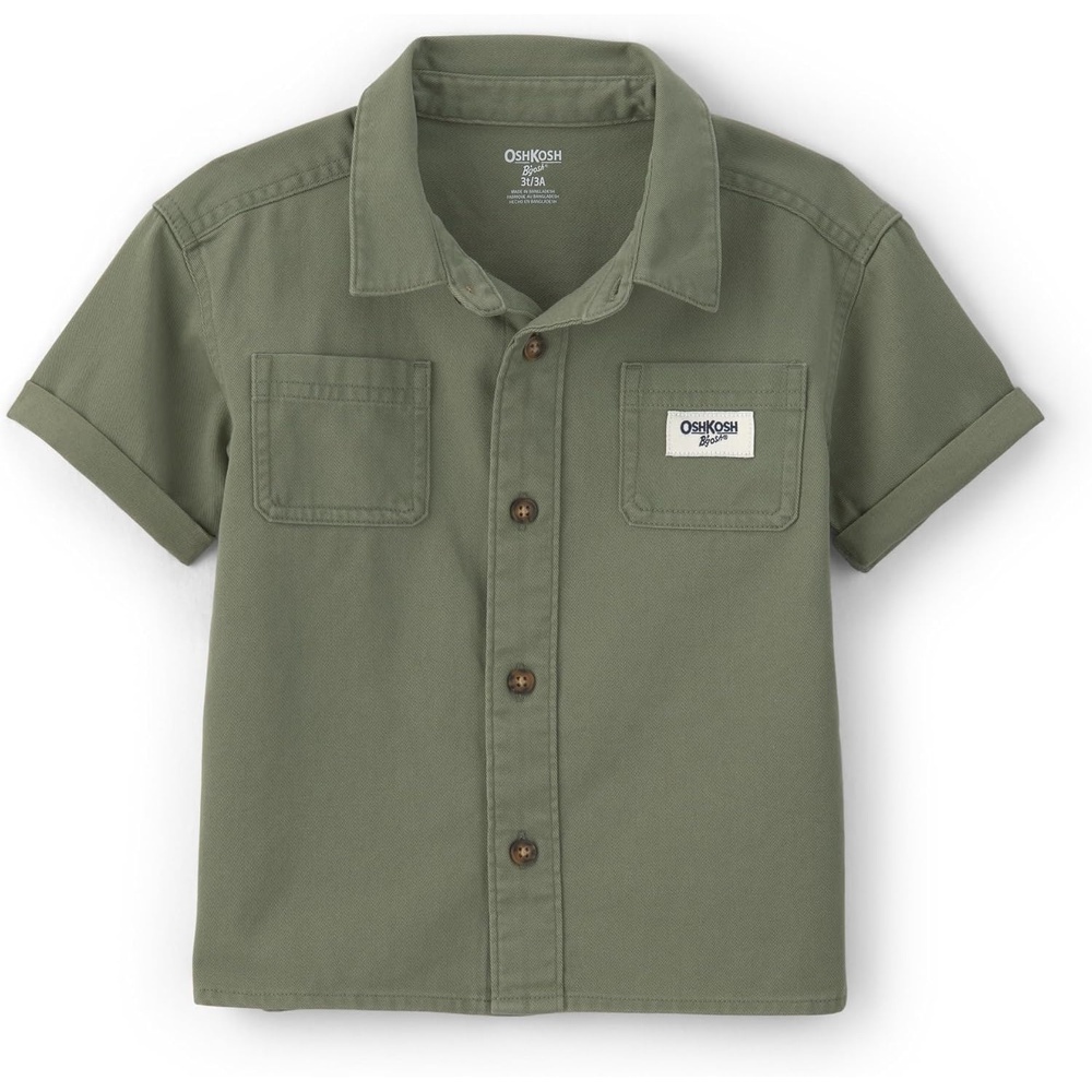 image:imageOshKosh BGosh Boys Short Sleeve Woven Buttonfront ShirtGreen Olive
