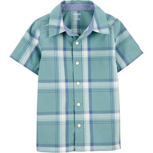 OshKosh B’Gosh Boys Short Sleeve Woven Buttonfront Shirt(Blue and Green Plaid Kid)