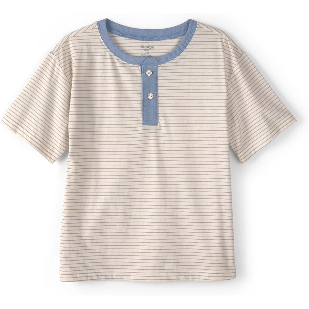image:imageOSHKOSH BGOSH Boys Short Sleeve HenleyCream Stripe