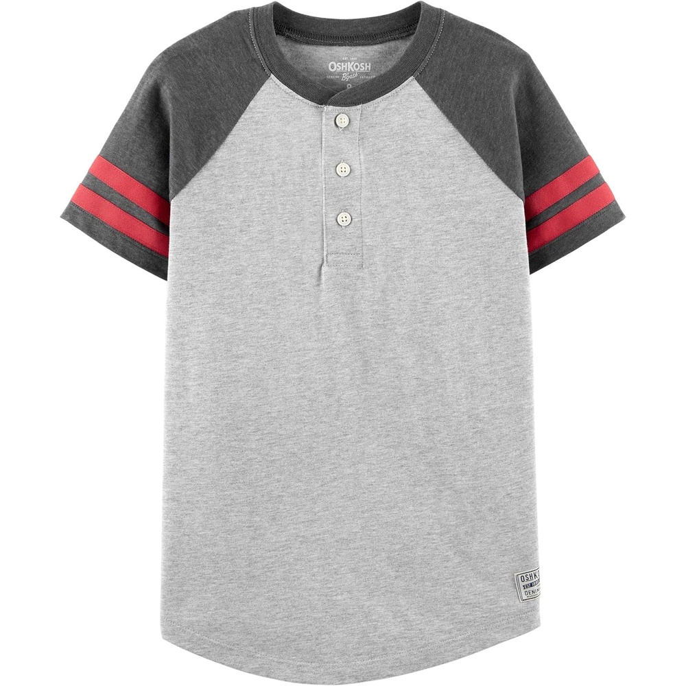 image:imageOSHKOSH BGOSH Boys Short Sleeve HenleyGrey HeatherMedium Grey Heather