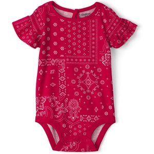 OSHKOSH B’GOSH Baby Girls’ Short-sleeve Bodysuit(Red/White Paisley)