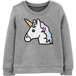 OSHKOSH B’GOSH Girls’ Flip Sequin Pullover(Medium Heather Grey)