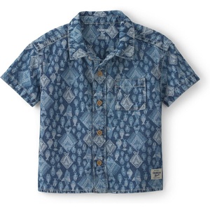 OshKosh B’Gosh Boys Short Sleeve Woven Buttonfront Shirt(Blue Fish Print Shirt)