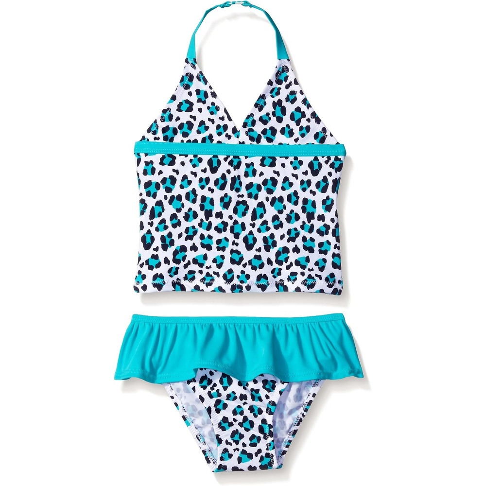 image:imageOsh Kosh Girls Two Piece Halter Printed Tankini with Skirted BottomTurquoise