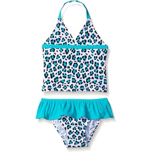 Osh Kosh Girls’ Two Piece Halter Printed Tankini with Skirted Bottom(Turquoise)