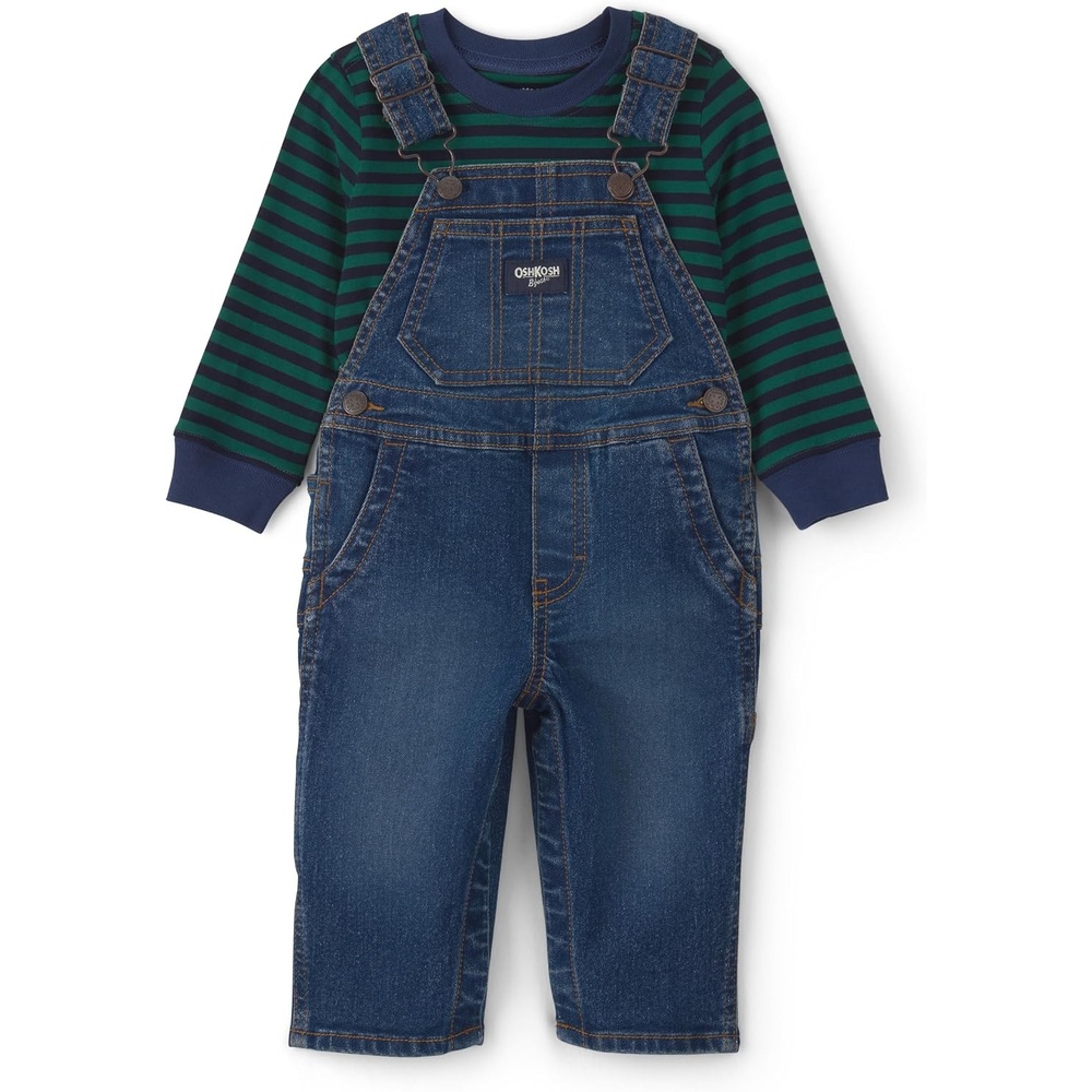 image:imageOSHKOSH BGOSH Baby Boys 2piece Overall SetsBlue Green Stripe