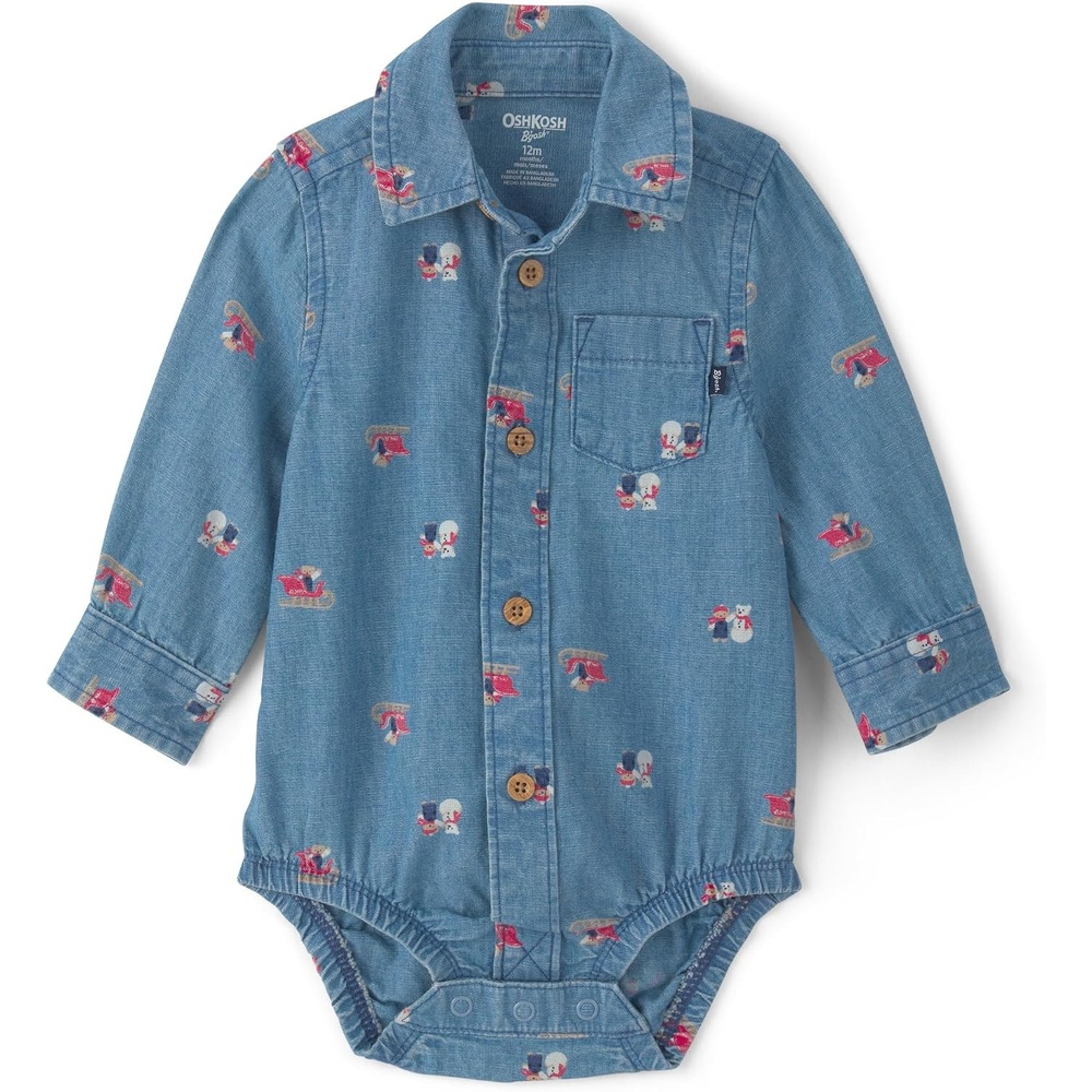 image:imageOSHKOSH BGOSH Baby Boys Buttonfront BodysuitBlue Chambray Snow