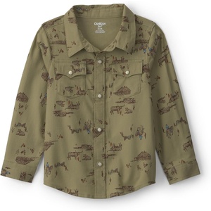 OshKosh B’Gosh Boys’ Long Sleeve Woven Buttonfront Shirt(Olive Green Western)