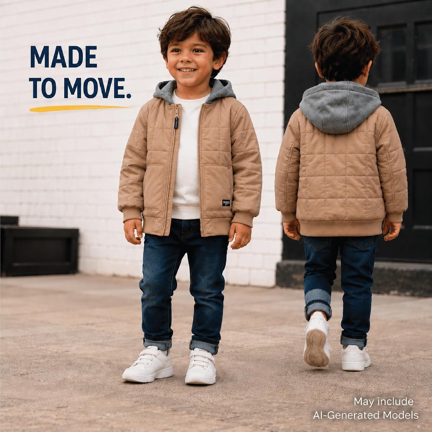 image:imageOSHKOSH BGOSH Boys Quilted Midweight Full Zip Jacket with Sweatshirt HoodTan