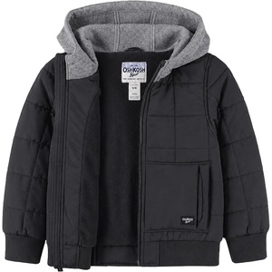 OSHKOSH B’GOSH Boys Quilted Midweight Full Zip Jacket with Sweatshirt Hood(Grey)