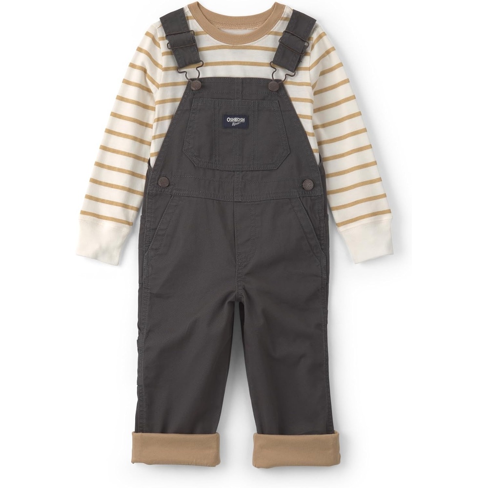 image:imageOSHKOSH BGOSH Baby Boys 2piece Overall SetsBlack Gold White Stripe