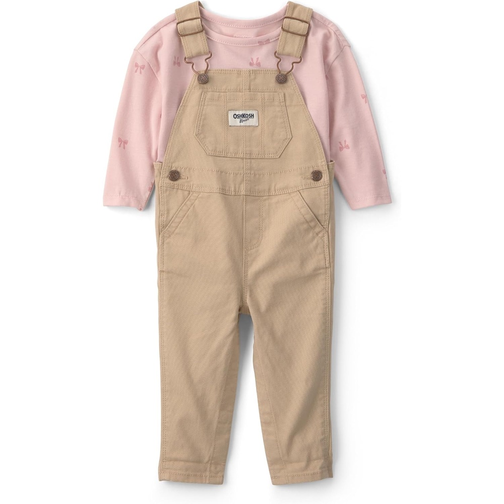 image:imageOSHKOSH BGOSH Baby Girls 2piece Overall SetsKhaki Bow Print